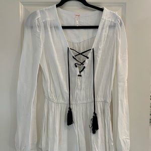 Free People Long Sleeve Lace Up Blouse